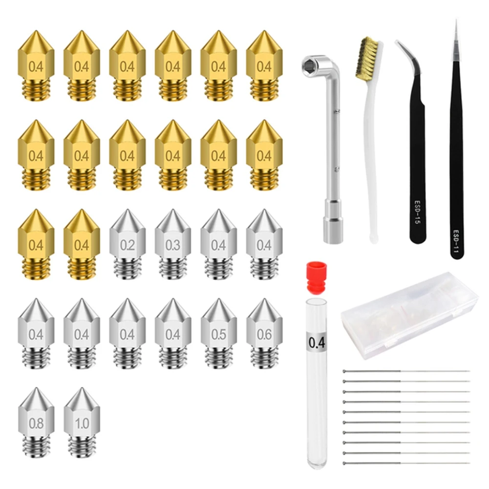 26Pcs Nozzle Cleaning Needle MK8 E3D Nozzle Cleaning Tool Kit Removal Clean Wrench Tweezer 3D Printer Part CR10 Ender B