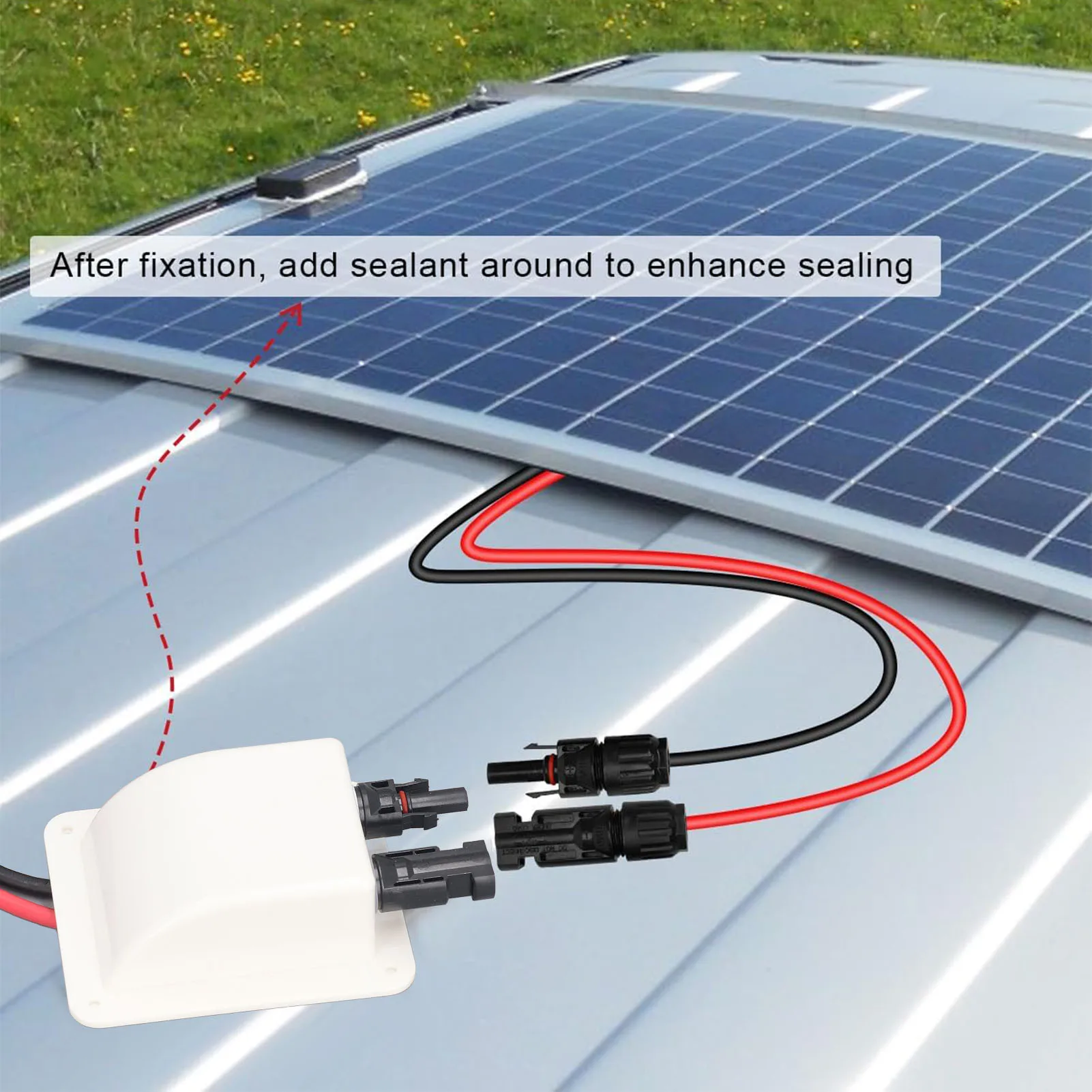 Solar Double Cable Entry Gland Box Waterproof Housing for RV Roof Boat Yacht Camping Travel with 2m 10AWG Extension Cord