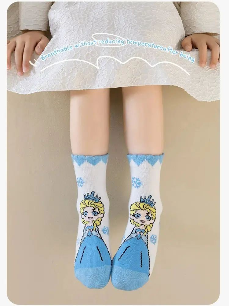 5Pairs Disney Elsa Kindersokken Cartoon Anime Prinses Elsa Meisjes Sokken Katoen Lente Herfst Winter Midden Buis Sokken Geschenken