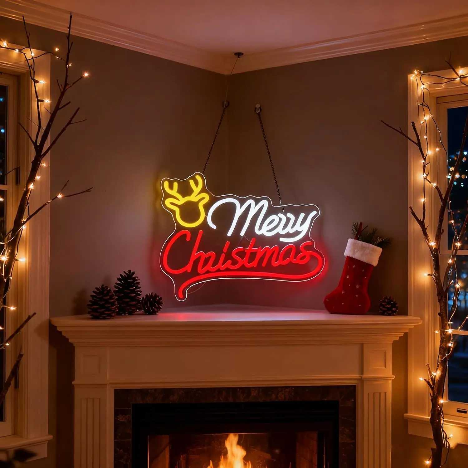 `Merry Christmas LED Neon Sign With Reindeer USB Powered Neon Light for Xmas Home Wall Decor Holiday Party Art Night Lamp Gift`