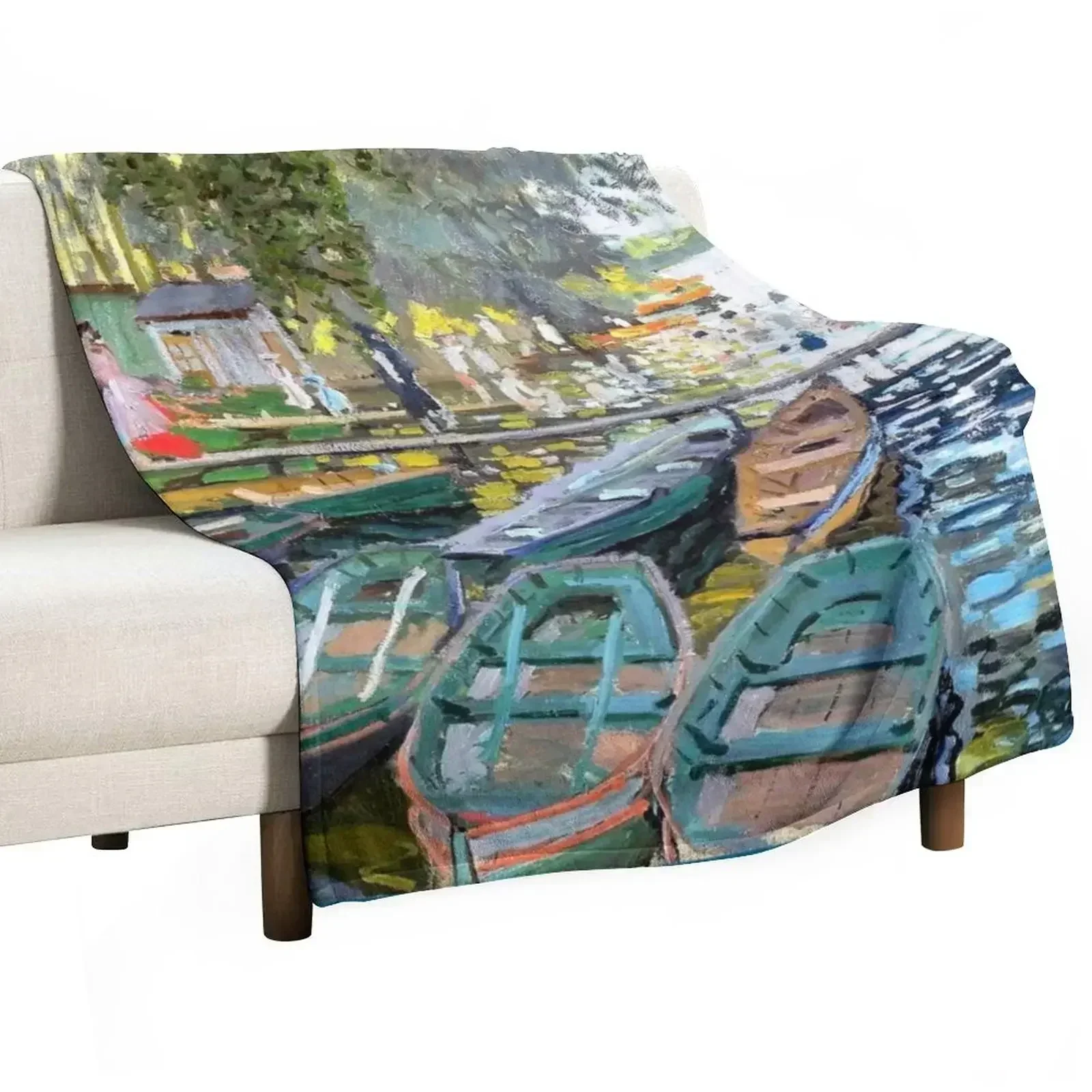 Monet - Bathers at La Grenouillere, 1867 Impressionism painting Throw Blanket manga Vintage Luxury Polar Heavy Blankets