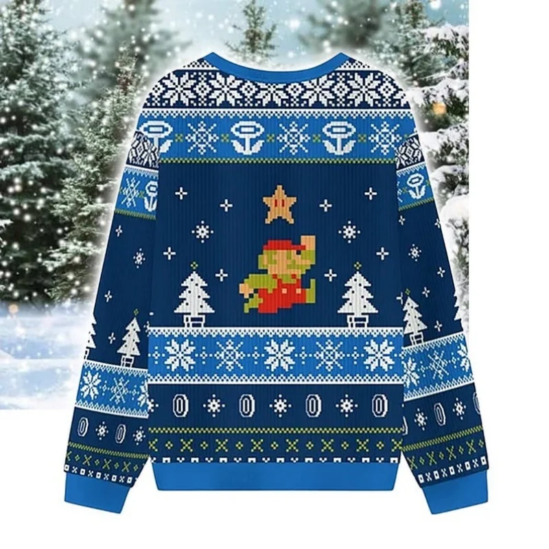 Funny Gamer Ugly Christmas Sweater Pixel Art Jumper Men's Long Sleeve Dropped Shoulder Festivals Sweatshirts Casual Loose Tops - Image 3