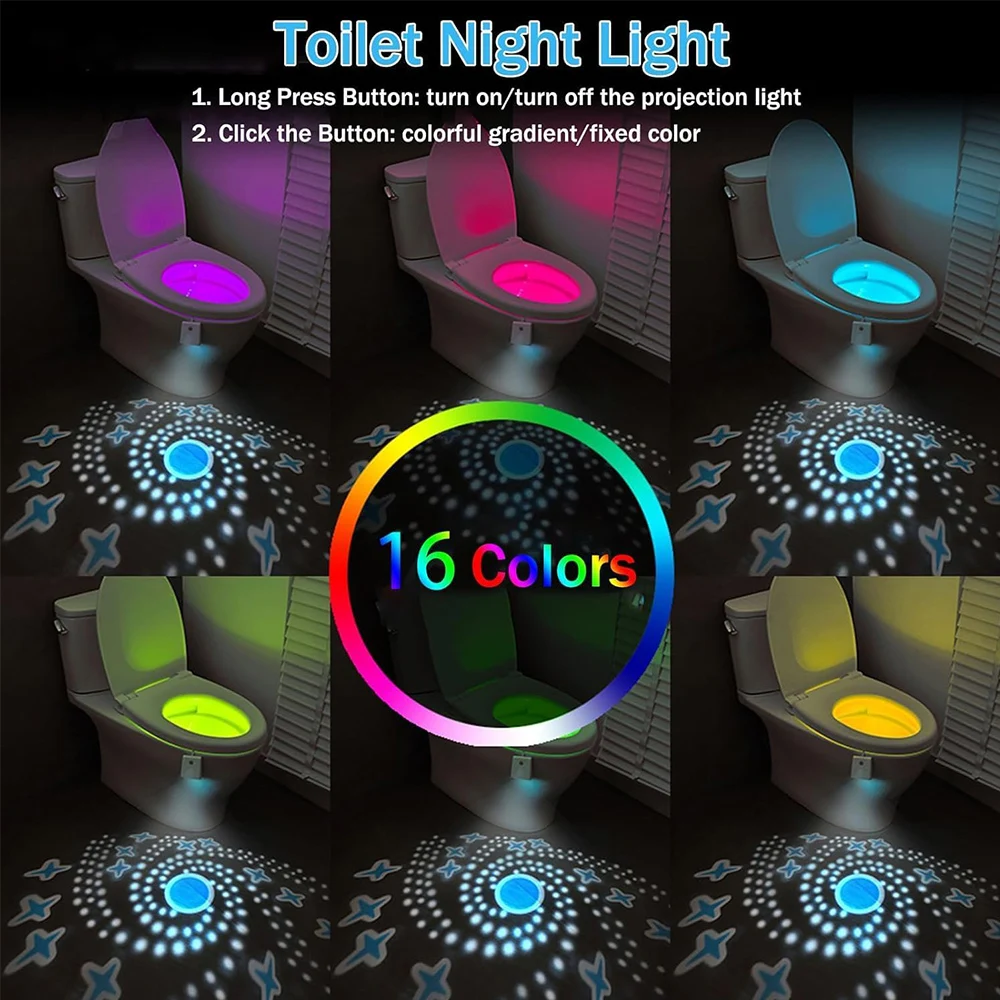 ห้องน้ํา Light Motion Sensor 16 สีเปลี่ยน LED Night Light Star Projection Light ชาร์จห้องน้ําชามไฟ LED ของขวัญ