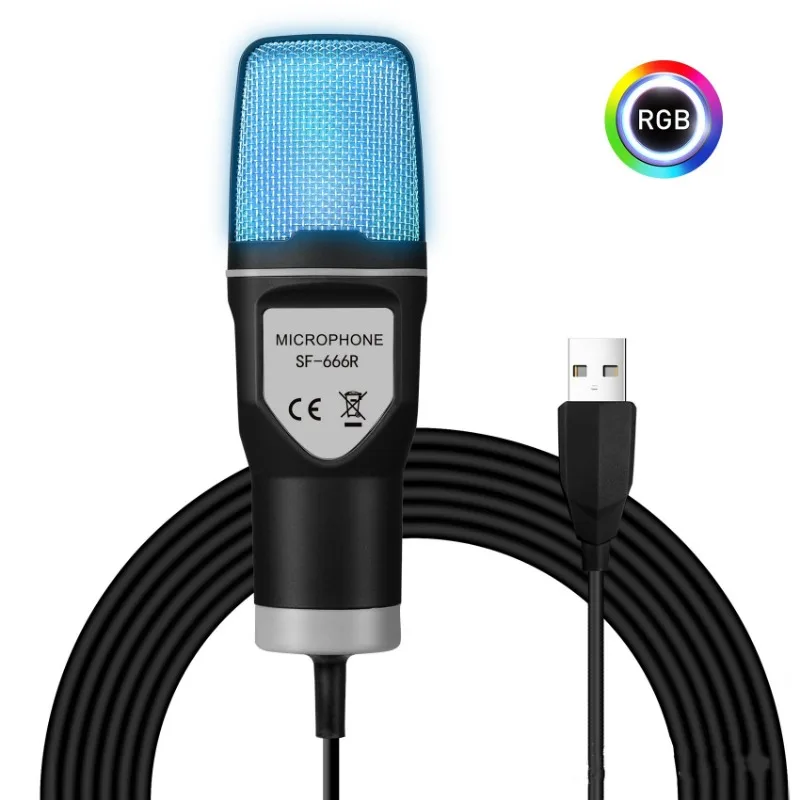 USB Wire Microphone Noise Reduction RGB Condensador Mic For Gaming Interview Vlogging Video Recording Podcast Laptop Desktop PC