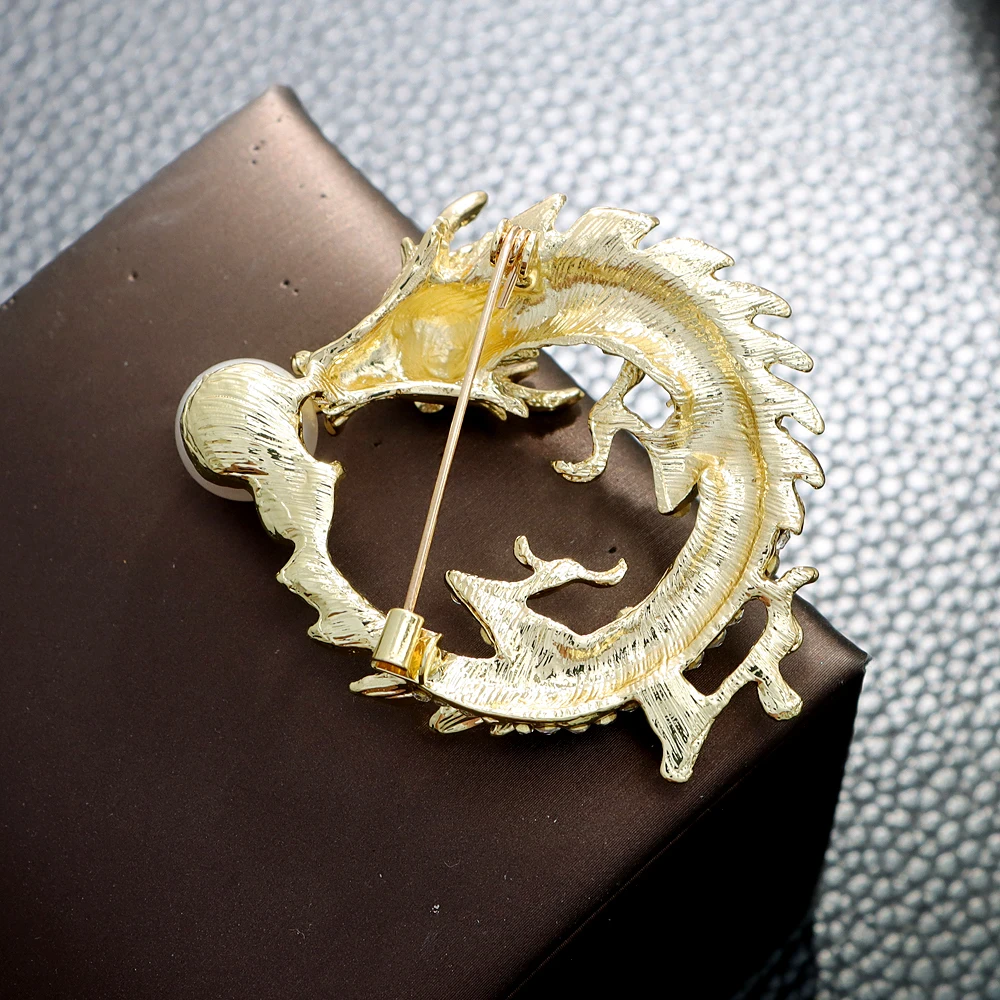 CINDY XIANG Rhinestone Chinese Dragon Brooch Unisex Pin Party Wedding Accessories Zodiac Jewelry