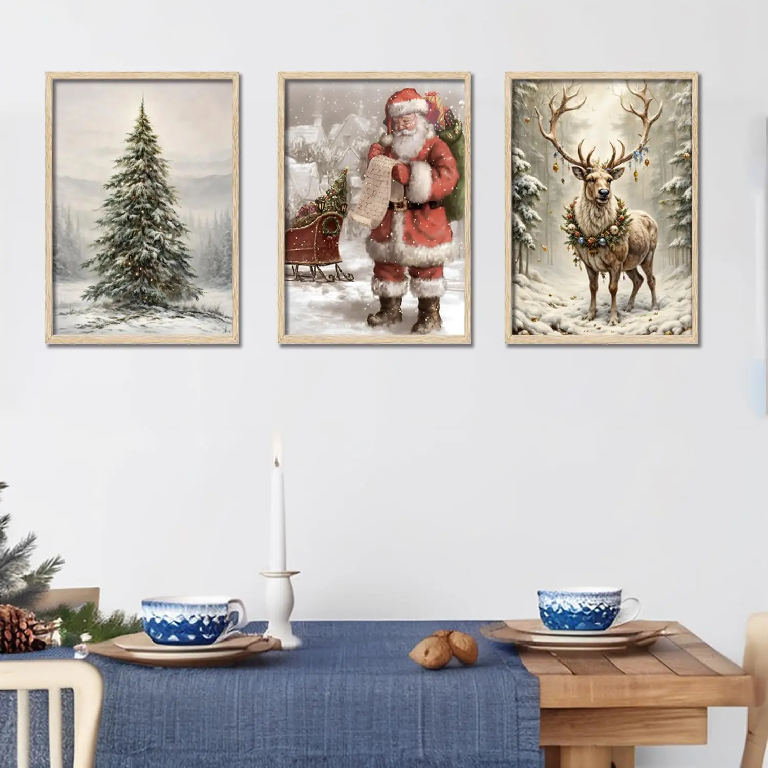 3 قطعة/المجموعة قماش بتصميم قديم جدار الفن مشهد الثلج سانتا كلوز شجرة عيد الميلاد الرنة الشتاء الملصقات غرفة المعيشة غرفة نوم ديكور المنزل