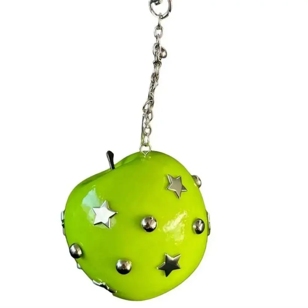 Creative Y2K Simulation Fruit Keychain Metal Harajuku Star Rivet Bag Charm Subculture Gothic Pu Fruits Bag Pendant Key Ring