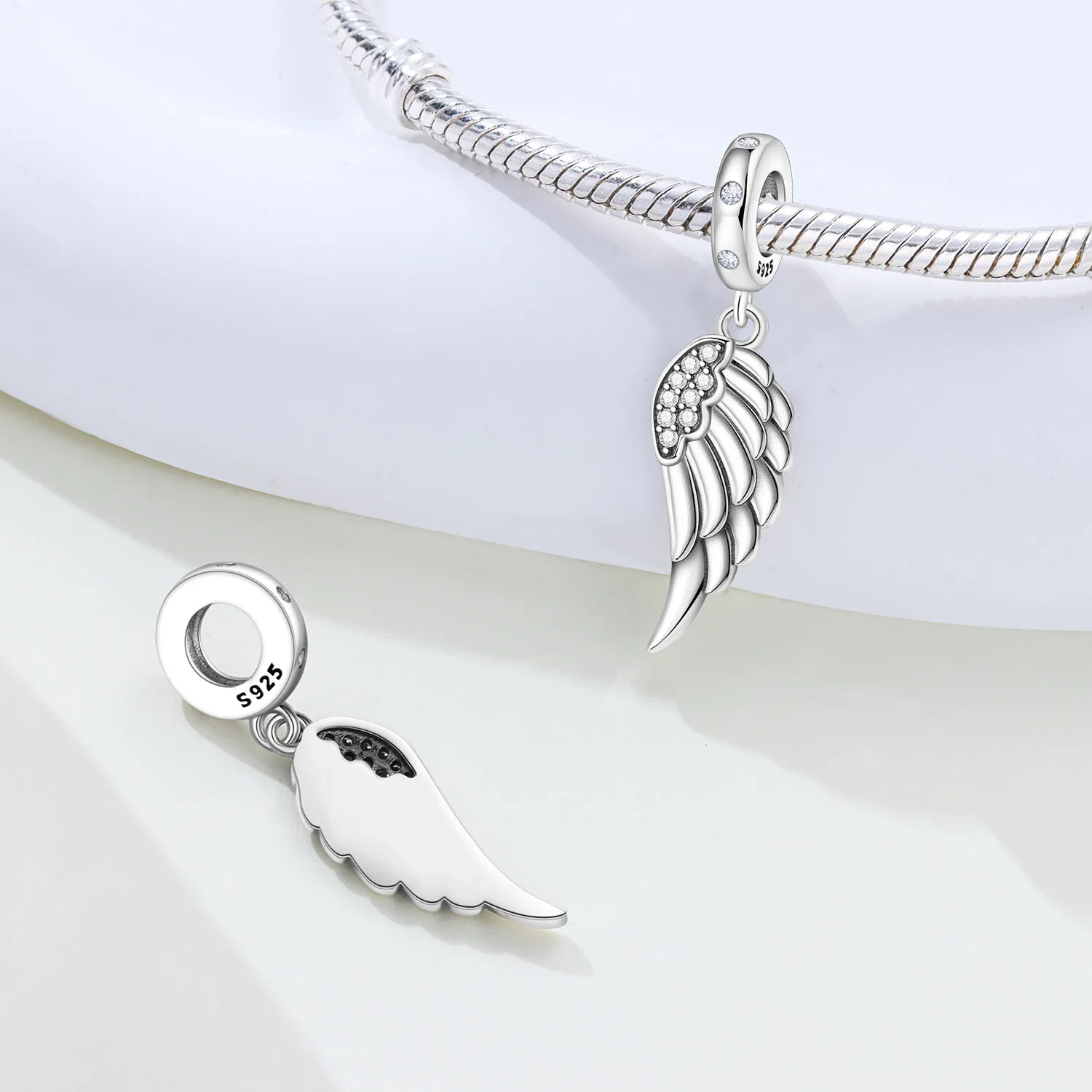 925 Sterling Silver Angel Wing Feather Dangle Charm Lucky Guardian Wing Pendant Bead Fit Bracelet Necklace DIY Jewelry Gifts