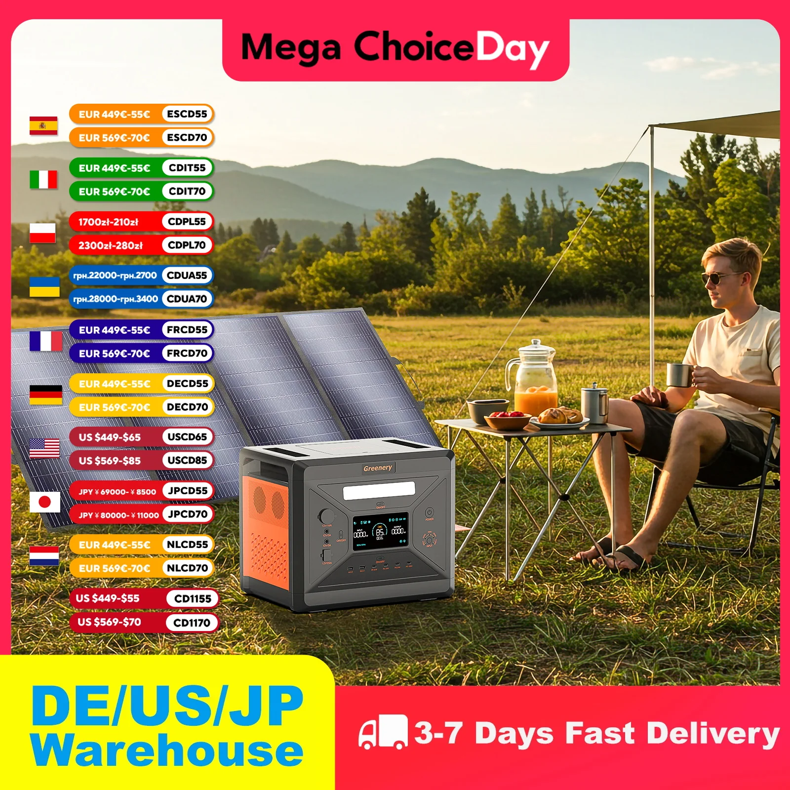 

Greenery Powerbank G2500 Electric Power Station Built-in LED Lights 200W Solar Panels Complete House Kit Equipment for Camping