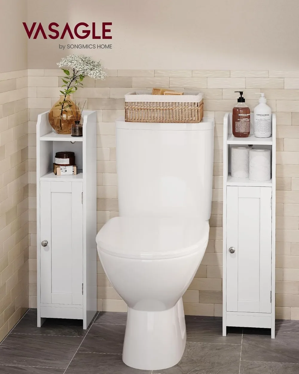 Compact Corner Floor Cabinet with Door, Adjustable Shelves for Bathroom & Living Room, White Storage Organizer