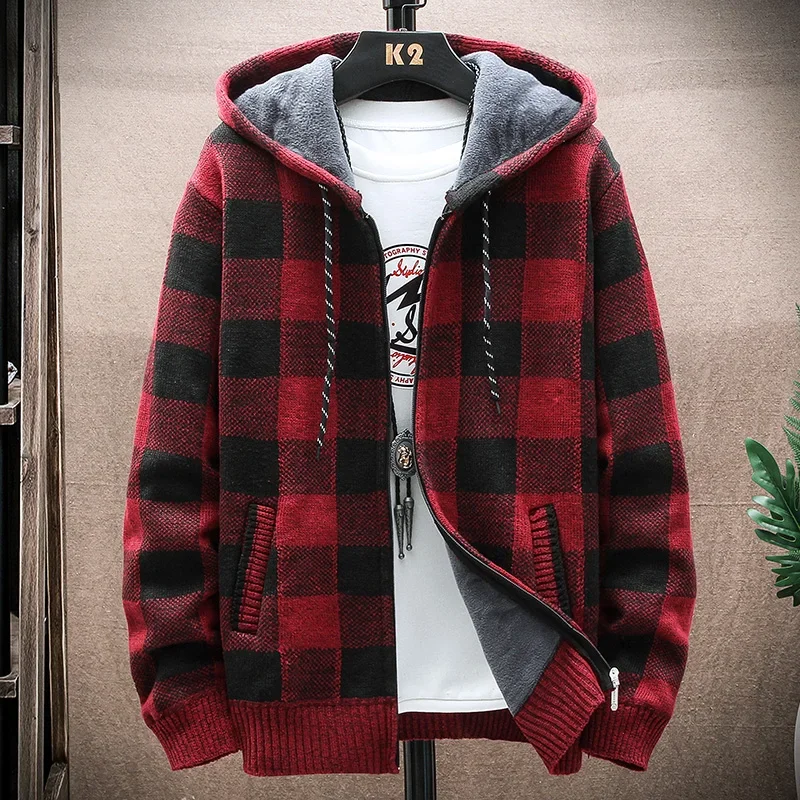 

Men's Fashion Jacket Coat Checkered Soft Sweater Streetwear Hoodies Fleece Wool Cashmere Windbreaker Cold Overcoat Y2K Clothing