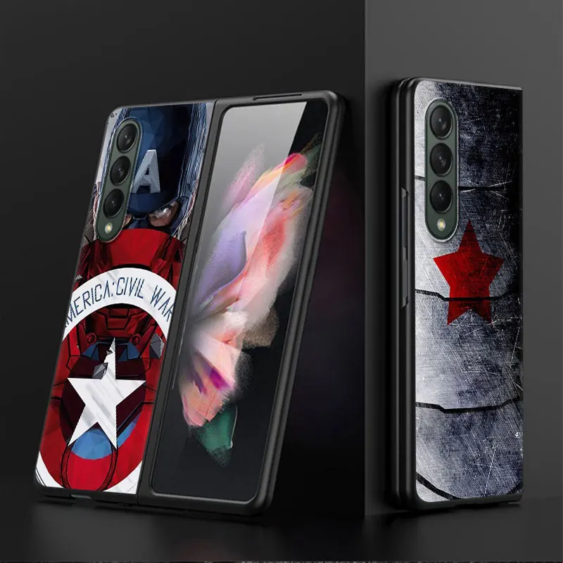 Marvel America Captain Black Print Bumper for Samsung Galaxy Z Fold5 5G Z Fold3 ZFold4 Z Fold4 5G Shockproof Cases Cover