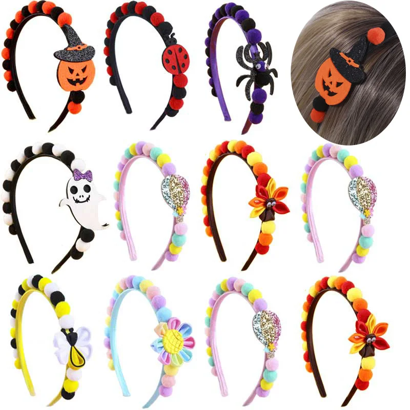 

Halloween Ghost Headbands Pompon Flower Hairband Kids Cosplay Party Hair Accessories Glitter Pumpkin Balloon Hair Hoops