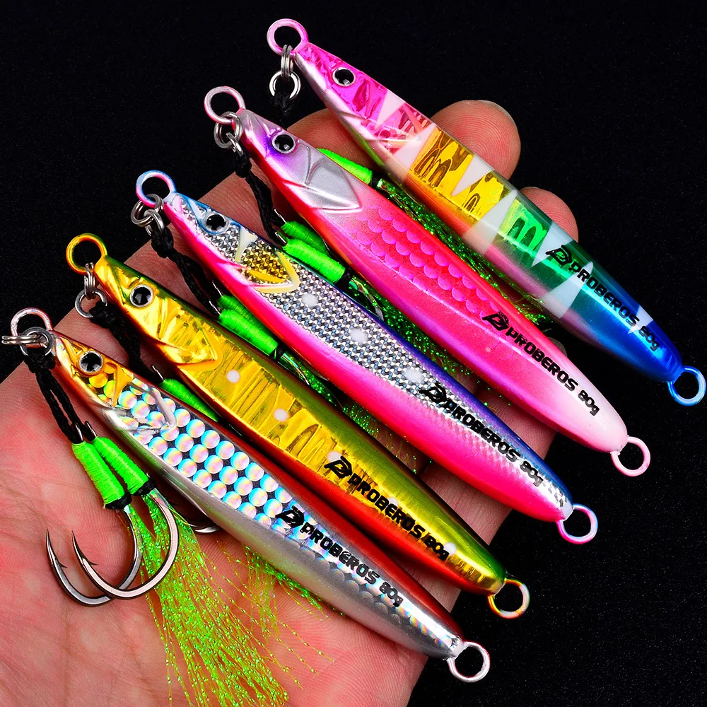 5Pcs Luminous Metal Jig Fishing Lures Double Assist Hooks Lead Baits Long Casting for Deep Sea Boat Saltwater Mackerel Fishing