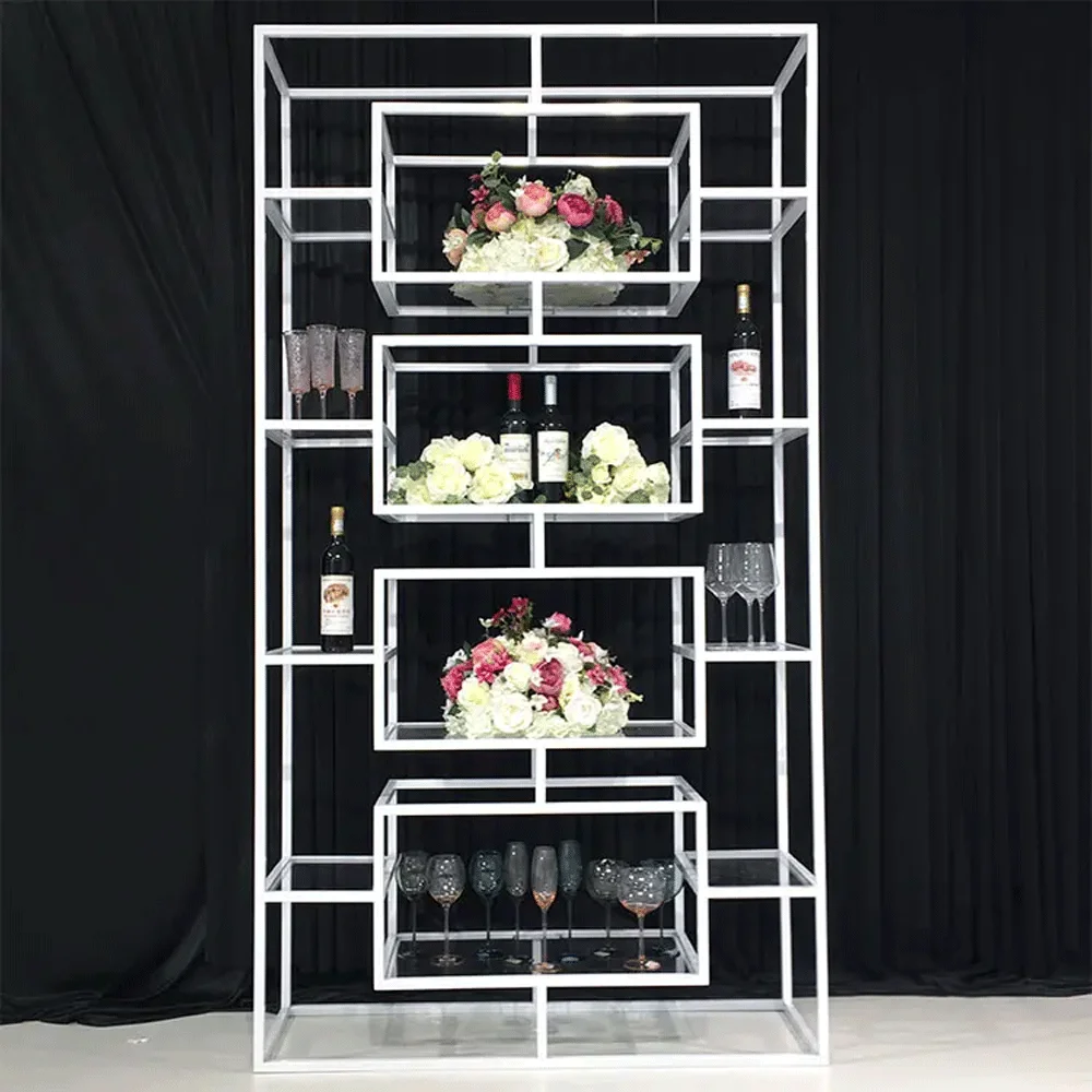 

Modern Hotel Furniture Gold Color Stainless Steel Bar Wine Shelf Backdrop for Wedding Party Events