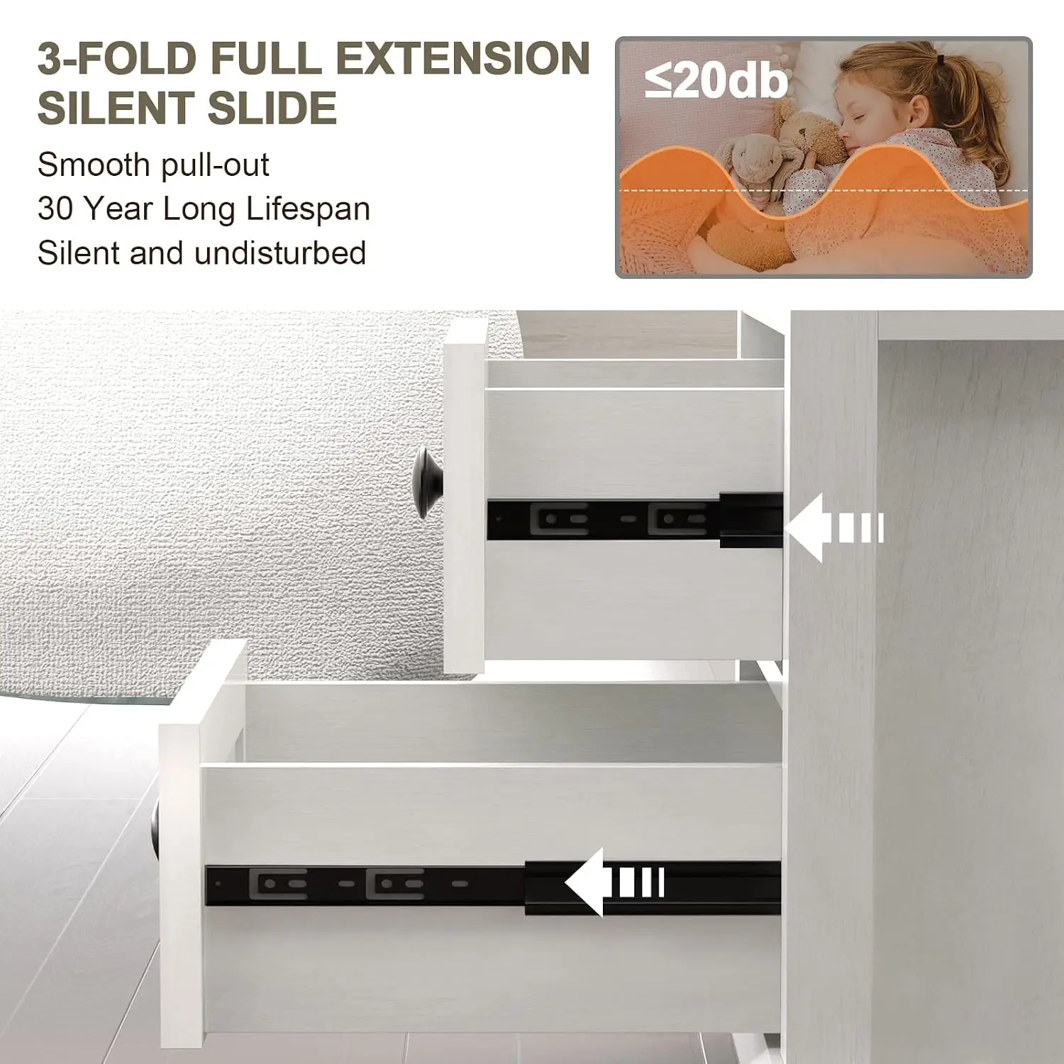 End Table with Fast Charging Station & 2 Drawers for Bedroom Living Room, Customized