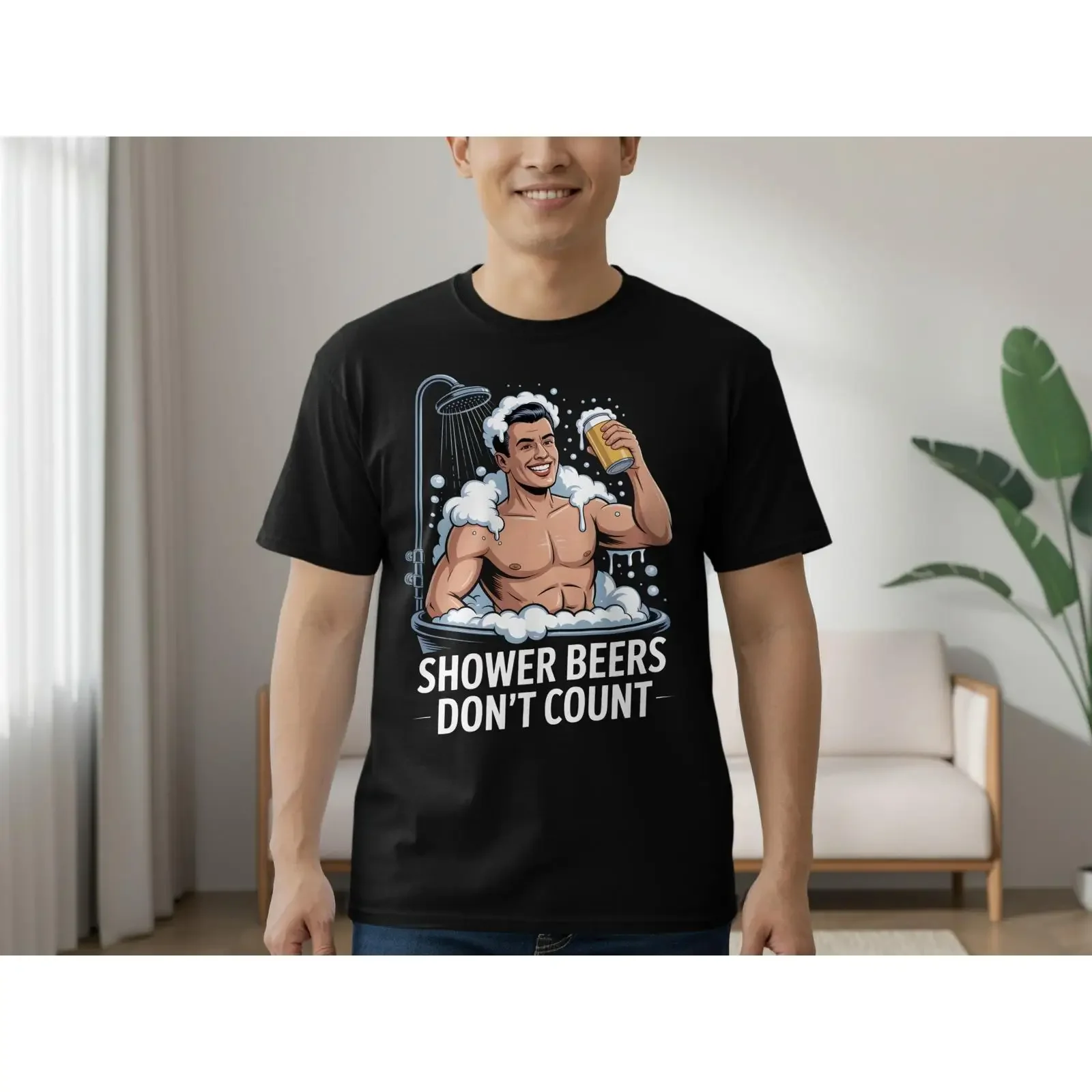 Funny Shower Beer T Shirt Retro Lover  vintage Washed graphic fashion Unisex homme streetwear Versatile Comfortable Slightly