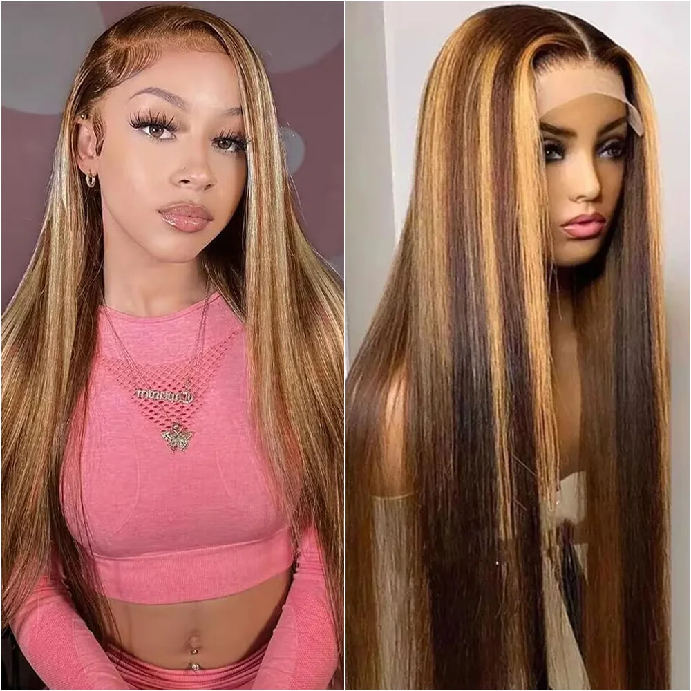 

40 Inch Highlight 13x6 Bone Straight Hd Lace Frontal Wig 4/27 Honey Blonde 13x4 Lace Front Human Hair Wigs For Women 220 Density