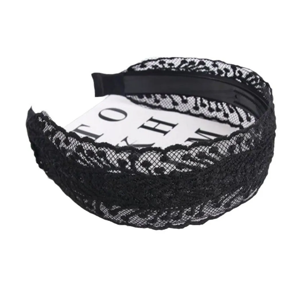 

Корейская винтажная кружевная повязка для волос с вырезами, элегантная кружевная повязка-ободок, аксессуар для волос, нескользящая женская широкая повязка для умывания