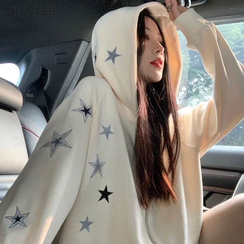 

Hoodies Women Lesiure Sporty Style Preppy Vintage American Fashion Star-Print Chic BF All-match Streetwear Y2k Harajuku Clothing