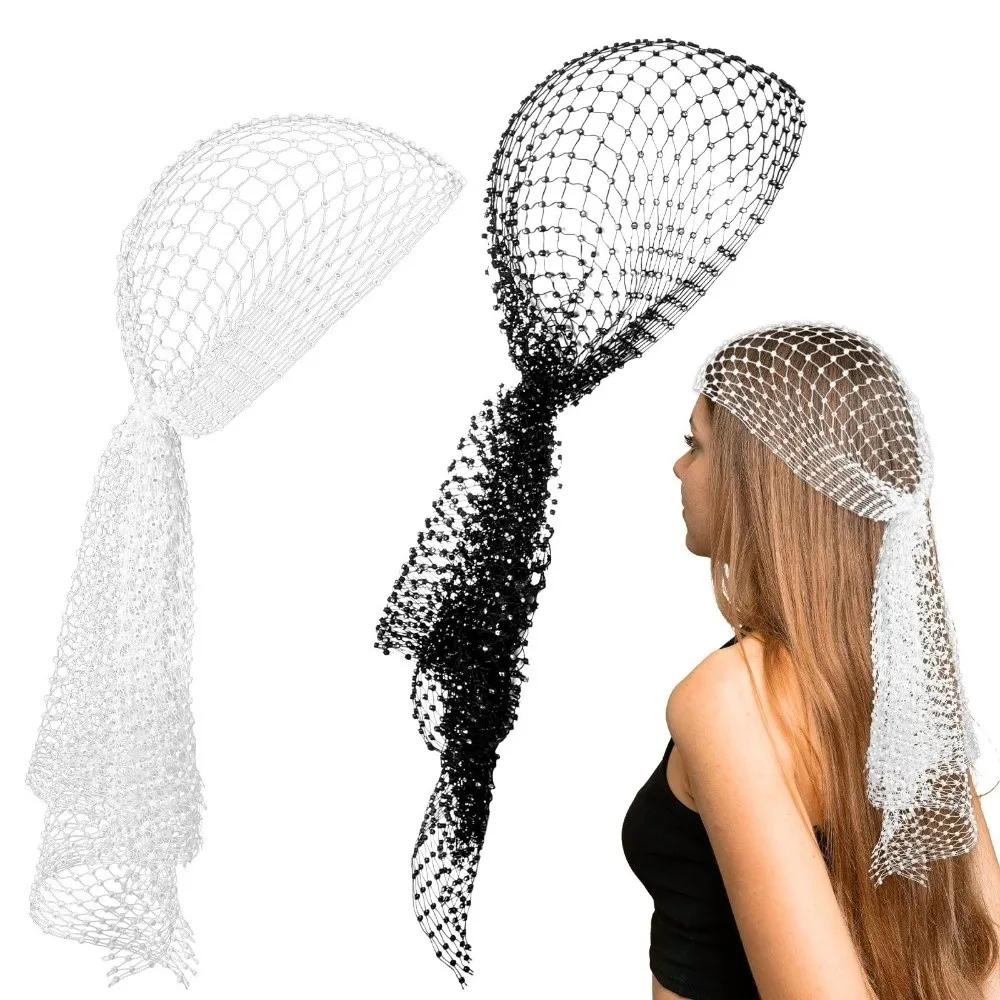 

Fashion Elastic Rhinestone Hat Ball Cosplay Hollow Out Rhinestone Head Scarf Mesh Women Bling Hats Women