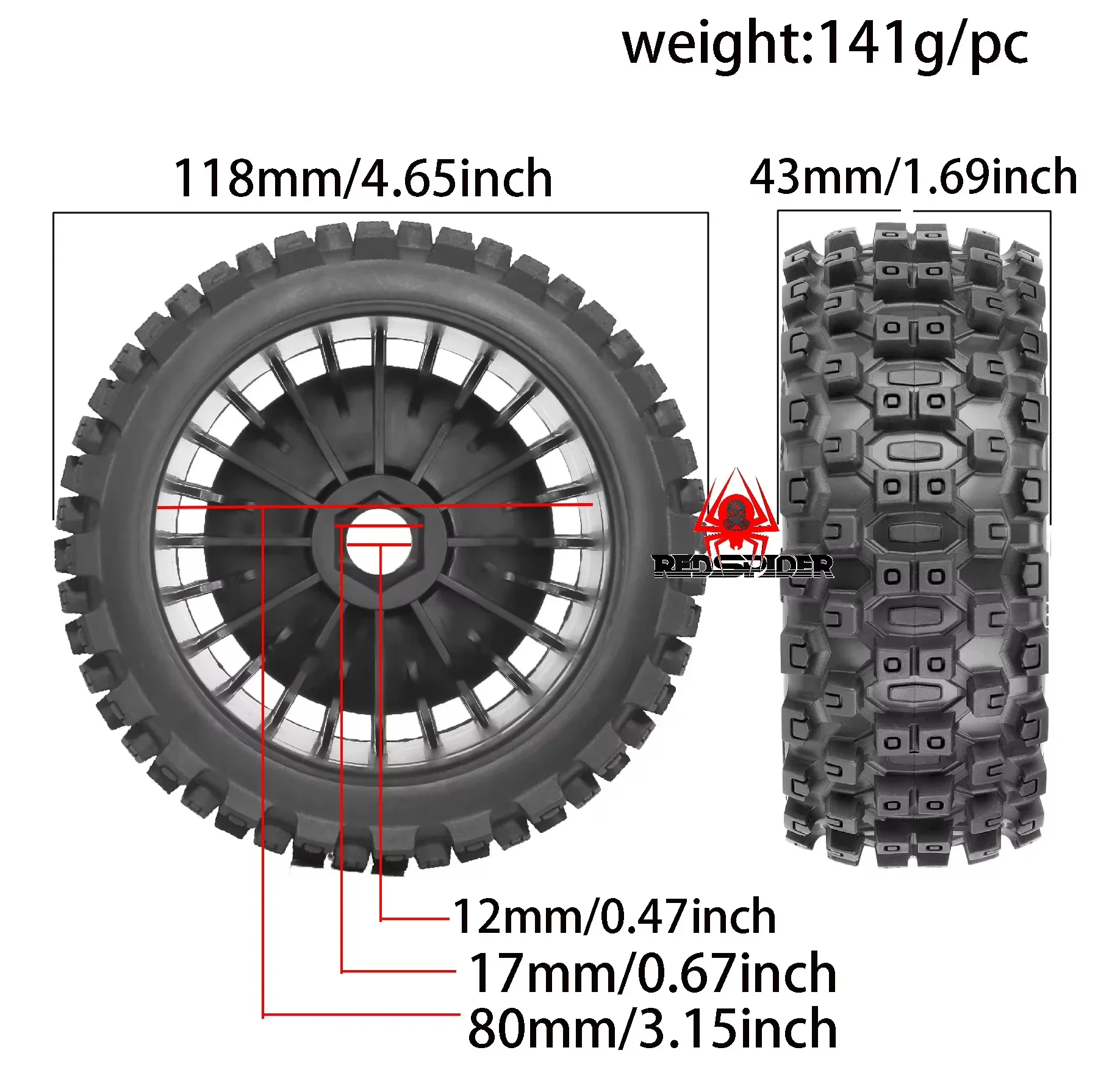 

4Pcs 115mm 1/8 Off-road Vehicle Tire 17mm Wheel Hex for 1/8 Serpent SRX8 Kyosho MP9