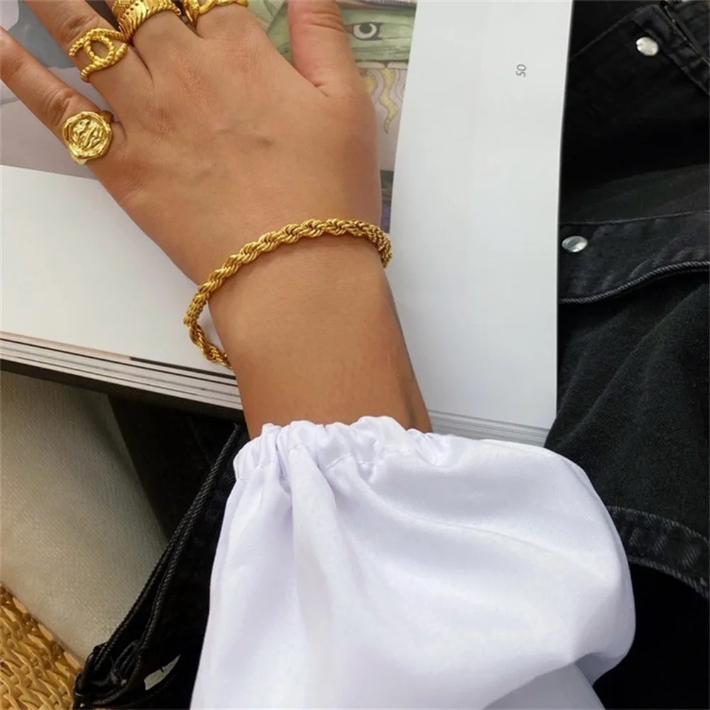 St-Delan Braided Couple Bracelet‌ Stainless Steel Elegant Simplicity Twist Chain Wristband Lovers' Bracelet‌ Stacking Jewelry