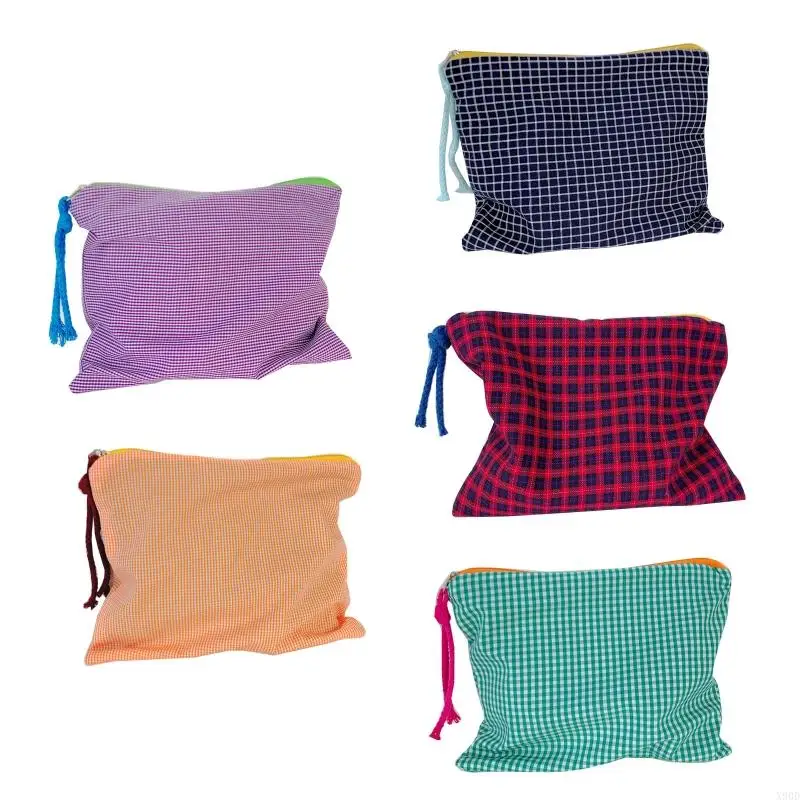 

X90D Women Plaid Makeup Bag Fashion Cotton Zipper Multipurpose for Girls Ladies