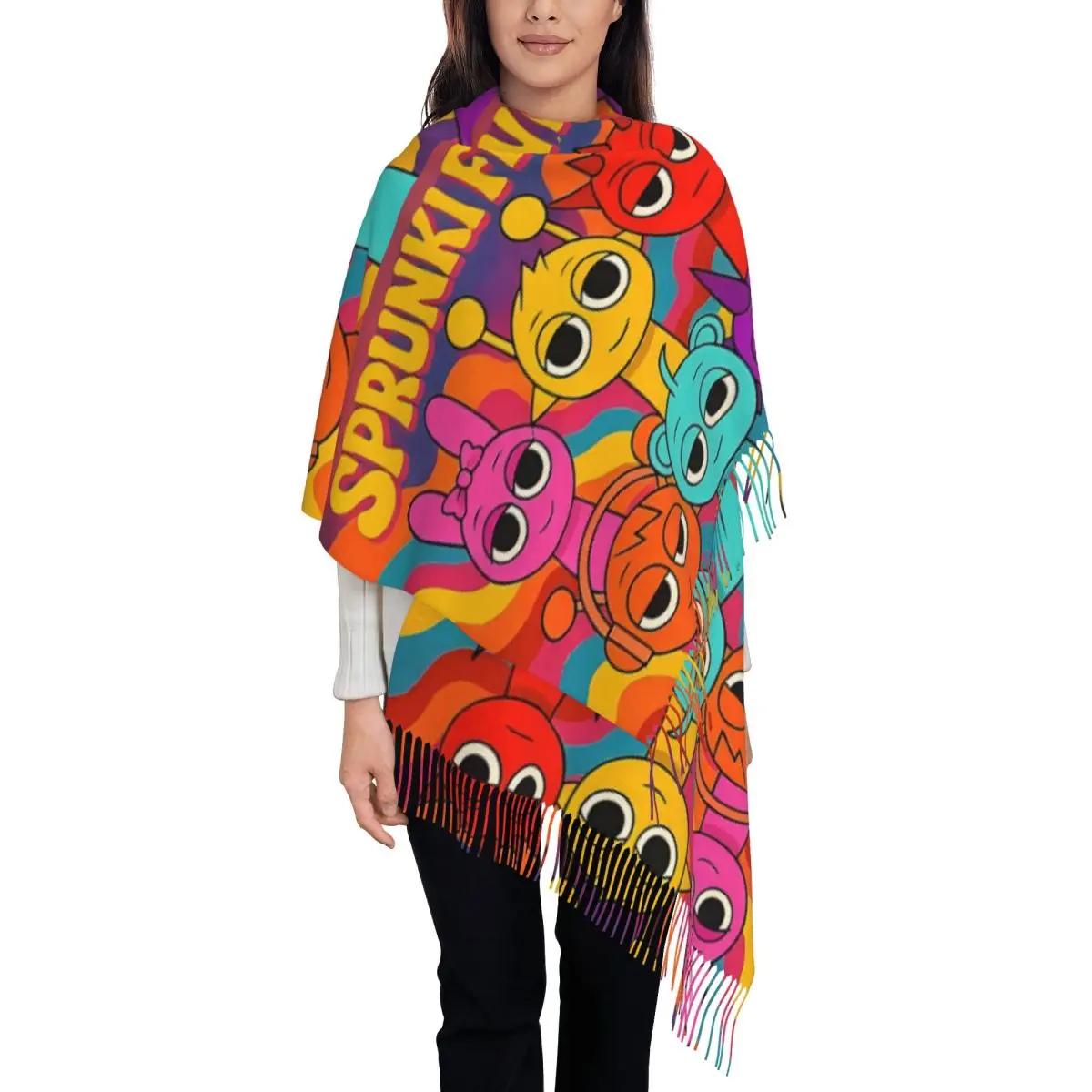 

Custom Printed Sprunkis Fever Scarf Men Women Winter Warm Scarves Cartoon Shawls Wraps