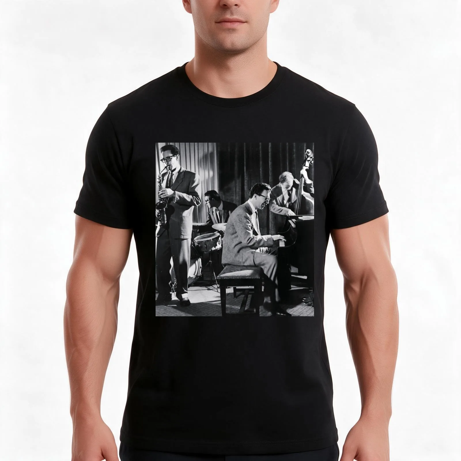 Dave Brubeck T-Shirt, Summer Casual Cotton Tee, Oversized Streetwear Tops, Vintage Graphic Print, Loose Fit Short Sleeve