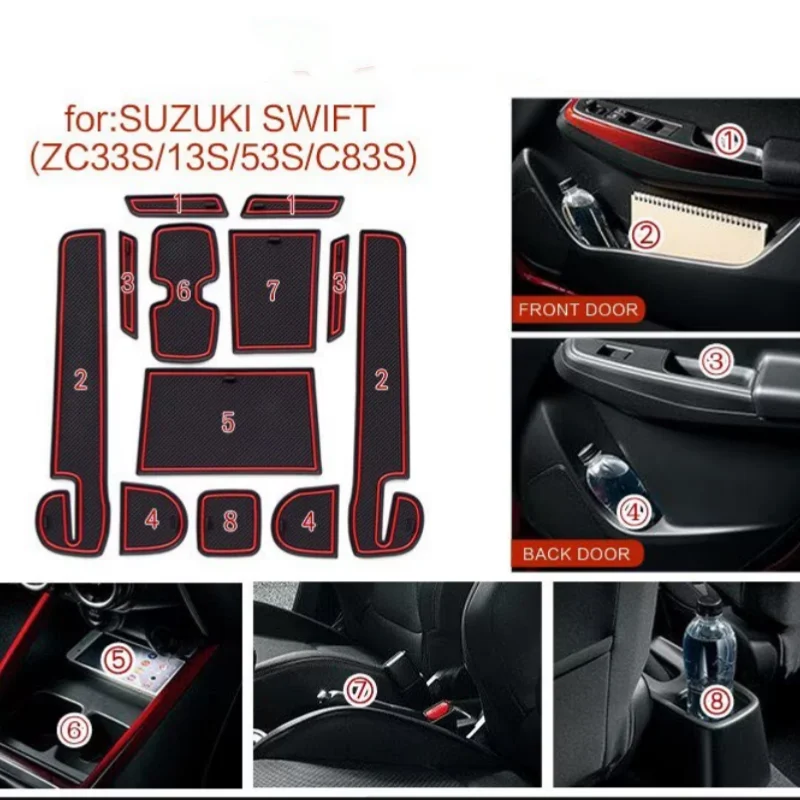 For SUZUKI SWIFT ZC33S 13S 53S C83S 2017 Anti-Slip Gate Slot Mat Rubber Door Groove Pad Cup Holder Coaster Car Interior Accessor