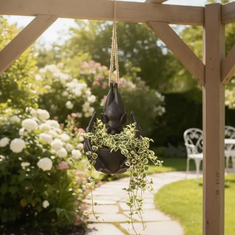 3D Printing Gothic Style Bat Hanging Planter Creative Whimsical Hanging  Planter Black Plastic Bat Wing Flowerpot