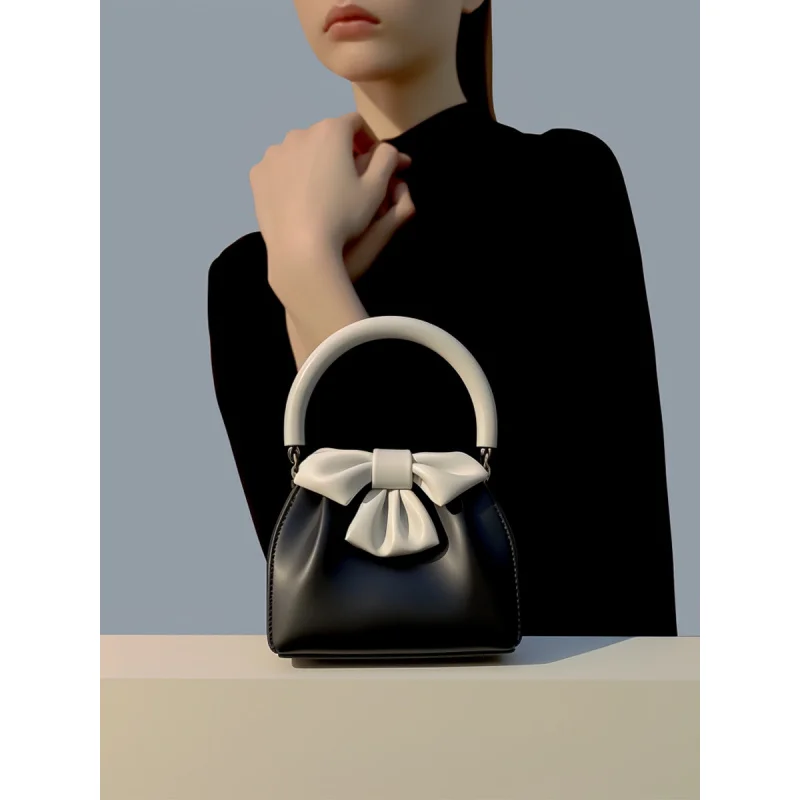 

Textured Commuter Bag for Women2025New Spring and Summer Style Pleated Handbag Contrast Color Bow Bucket Bag