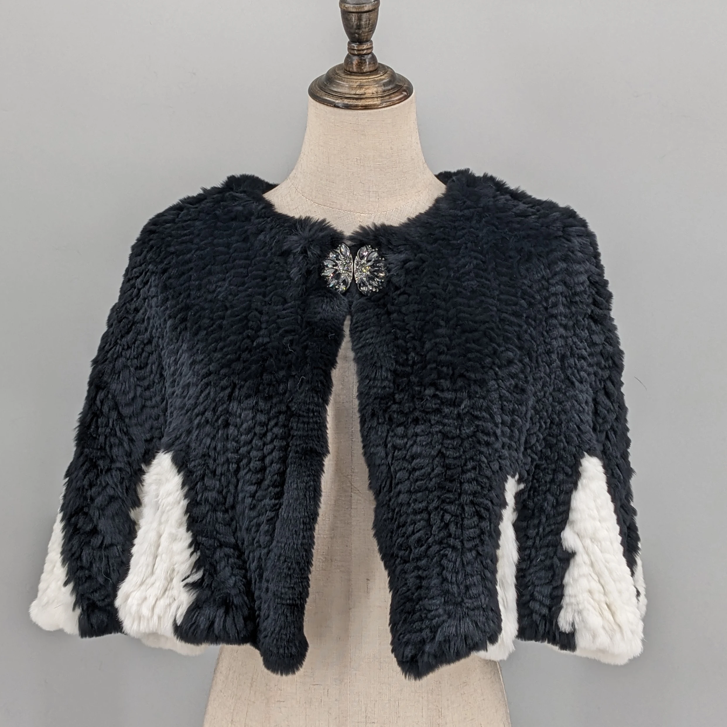 real knit Rex rabbit fur cape for evening adress