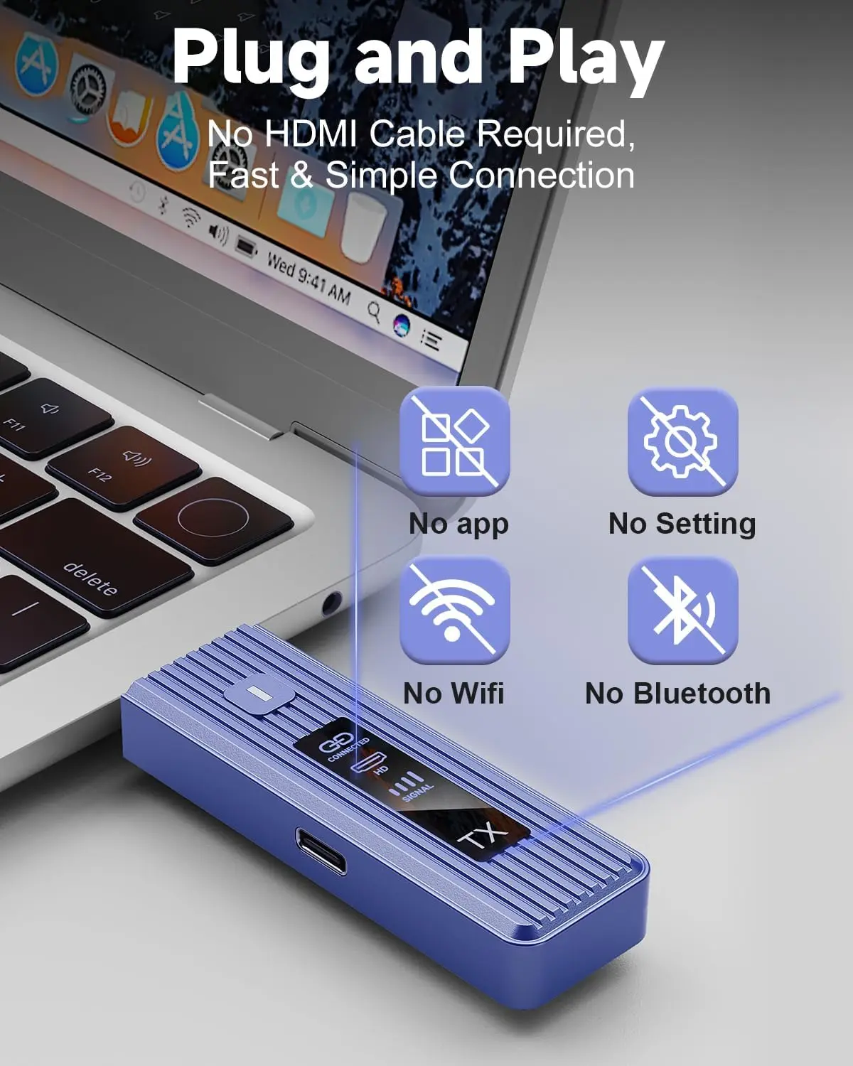 New-Gen Wireless HDMI Transmitter and Receiver, 360FT/110M Wireless, LED Display, 4K Decode & 1080P Output, Zero Latency, Plug & Play, 5.8+2.4G for Video and Audio to Monitor from Laptop/TV Box view 3