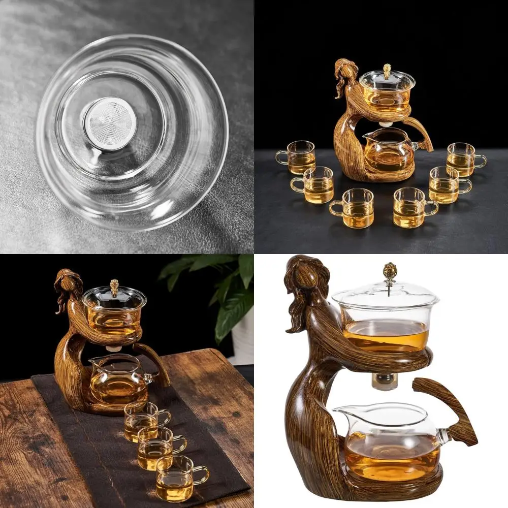 

Semi-Automatic Glass Kung Fu Tea Set with Infuser and 6 Brown Cups