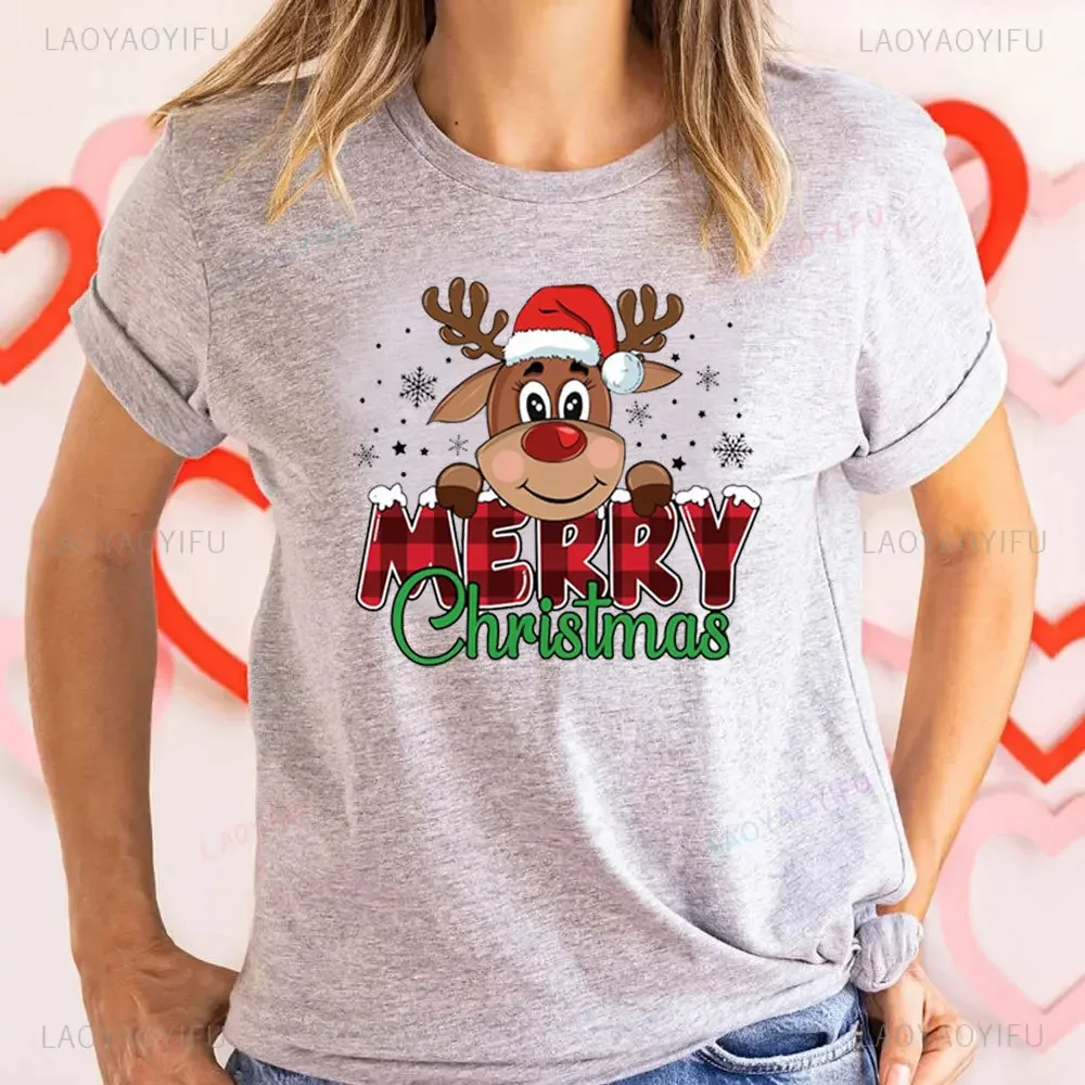 عيد ميلاد سعيد موس الرسومات تي شيرت المرأة عيد الميلاد قمصان مضحك عيد الميلاد بلايز موضة Harajuku Kawaii تي شيرت Y2K الملابس