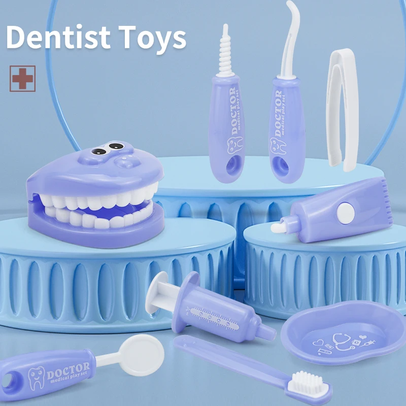 9 piezas de juego de juegos de dentista de simulación de plástico, juego médico de juguete de simulación para niños, juego de rol de cultivo de hábitos higiénicos para niños