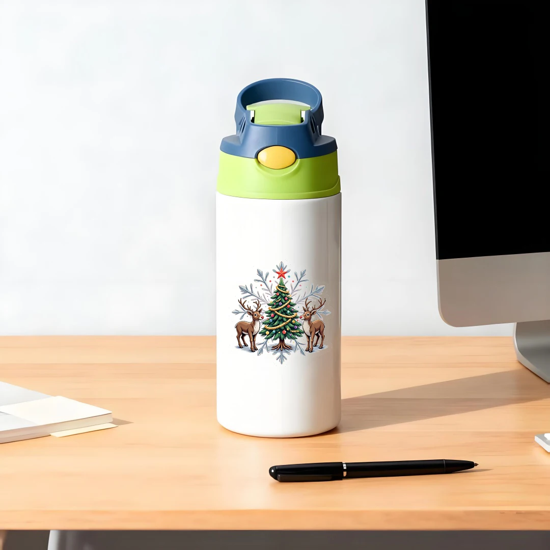 แก้วเก็บความร้อนสแตนเลส 304 แก้วหลอดดูดสำหรับเด็ก ลายการ์ตูนกวางเรนเดียร์ ต้นคริสต์มาส ลายเกล็ดหิมะสุดน่ารัก รุ่นคริสต์มาส