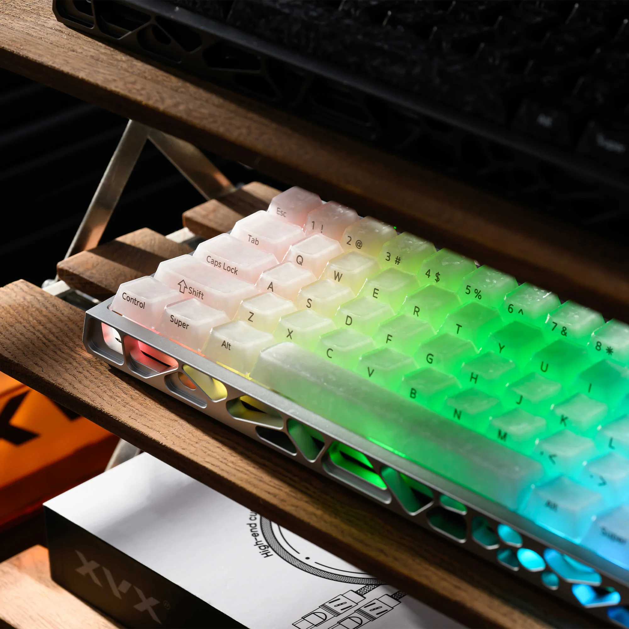 XVX Jelly White Forged Carbon-Look Cherry Profile PC Keycap Set Side Printed PBT+PC 126-Key(Only Keycaps)