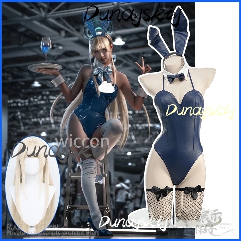 أنيمي الأزرق الأرشيف تأثيري Asuma Toki زي شعر مستعار الأرنب الفتيات بذلة لطيف آذان أرنب Bowknot الذيل للنساء مخصصة