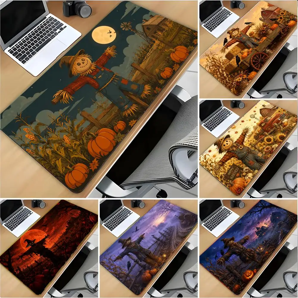 Halloween Scarecrow Mouse Pad Large Mouse Pad Desk Mat Non‑Slip Gaming Board Game Mat with Stitched Edges