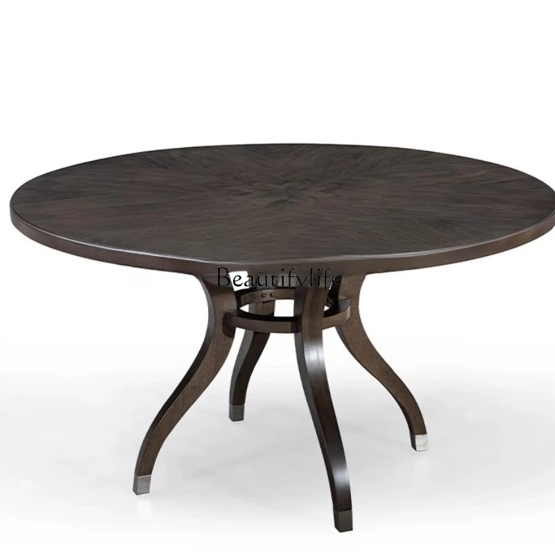 

Modern American retro furniture solid wood dining table European restaurant round dining table tables and chairs