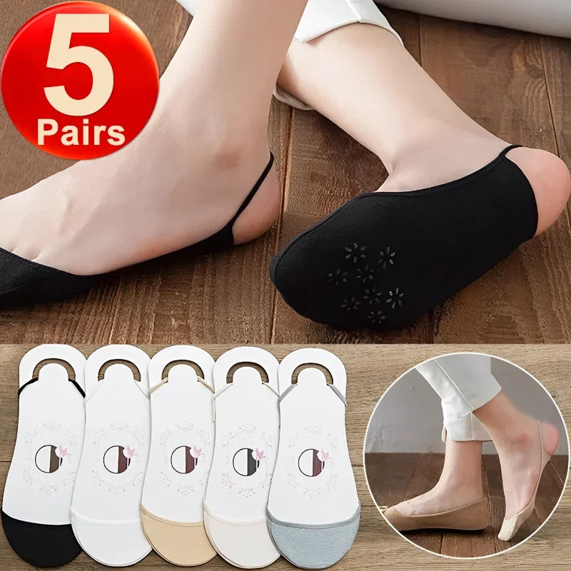 

10Pcs Summer Non-slip Buttom Cotton Sock High Heels Invisible Shallow Forefoot Half Socks for Women Girls Ship Socks Slippers