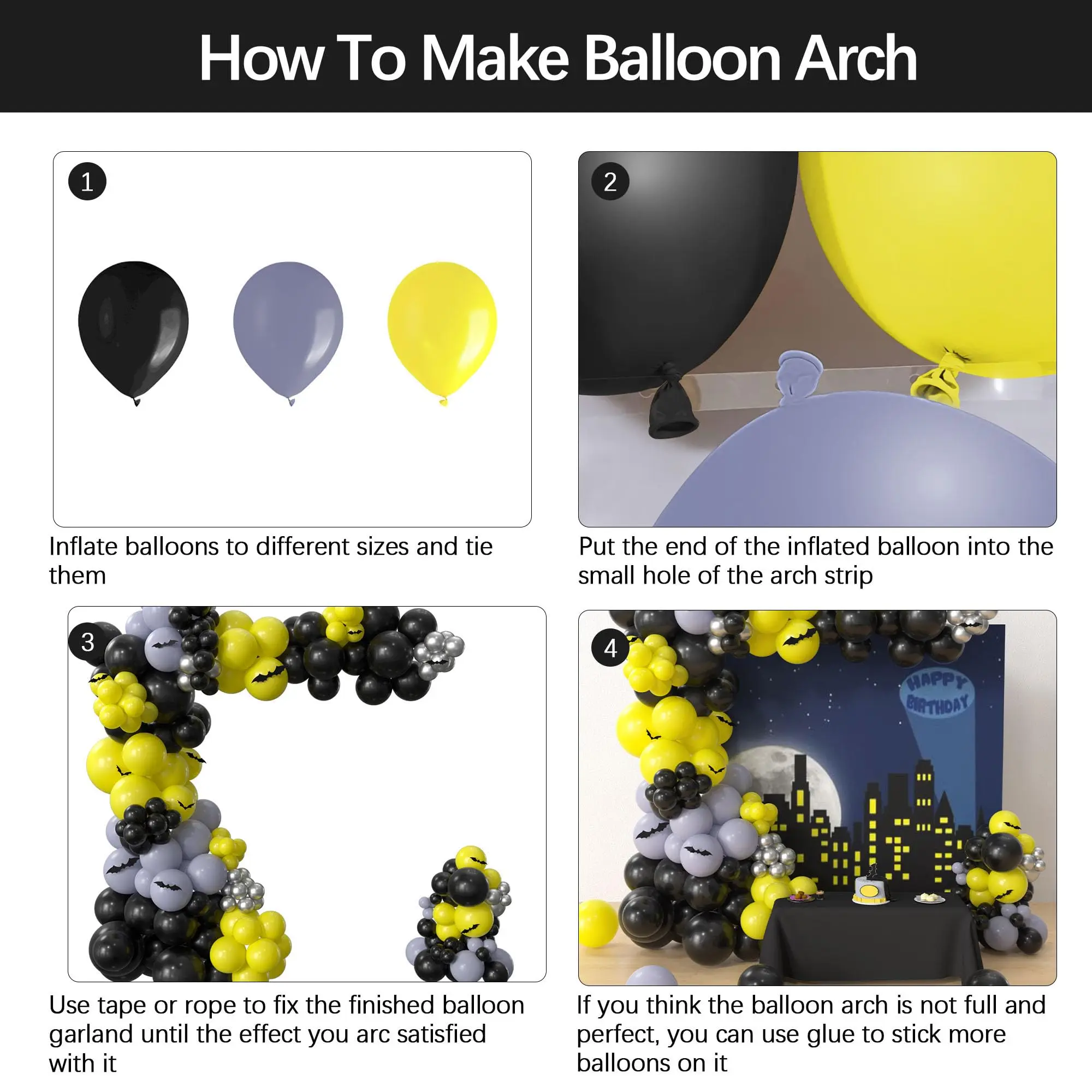 166Pcs Balloon Garland Arch Kit Yellow Black Balloon For Bat Inspired Hero Theme Birthday Halloween Party Decorations Supplies - Image 5