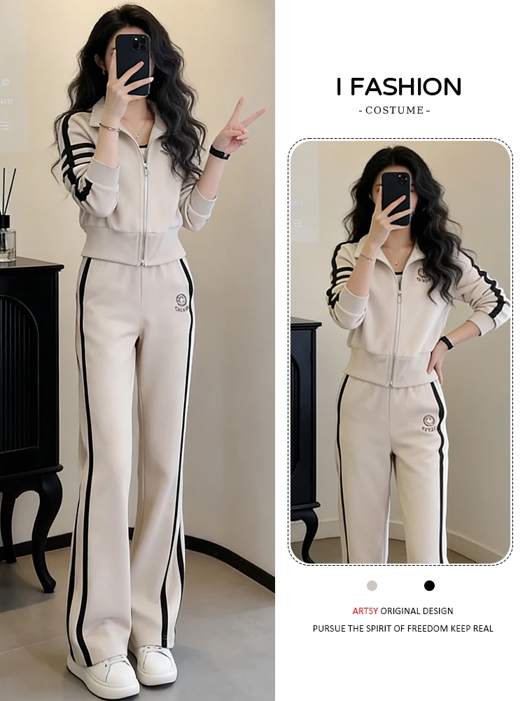 

Casual Long Sve Outerwear And Wide Leg Pants Two Piece Set for Women Spring 2026 Design Sensation Lazy Sle High Quali