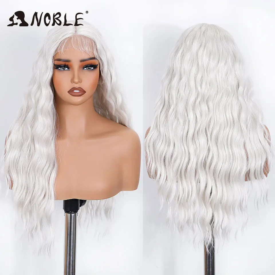 Edle synthetische Lace-Front-Perücke, 26 Zoll, braun, gewellt, Lace-Part, gewellte Lace-Perücke für Frauen, Lace-Front-Perücke, Ombre-Blond, Cosplay-Perücke – Detail 10