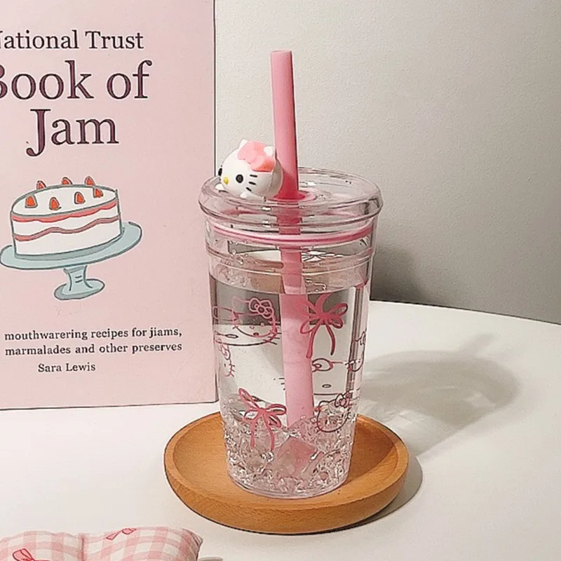 Sanrio Hello Kitty Cute Student Water Cup Office Girls Large Capacity Portable High Temperature Resistant Transparent Water Cup