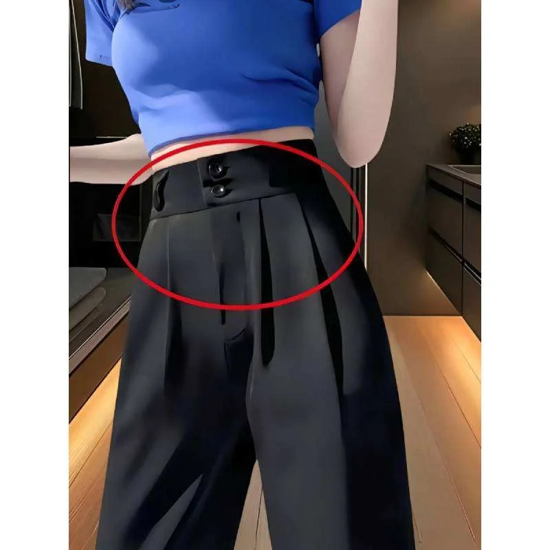 

Прямые брюки с высокой талией, женские повседневные брюки, широкие брюки для похудения с двойными синими бедрами