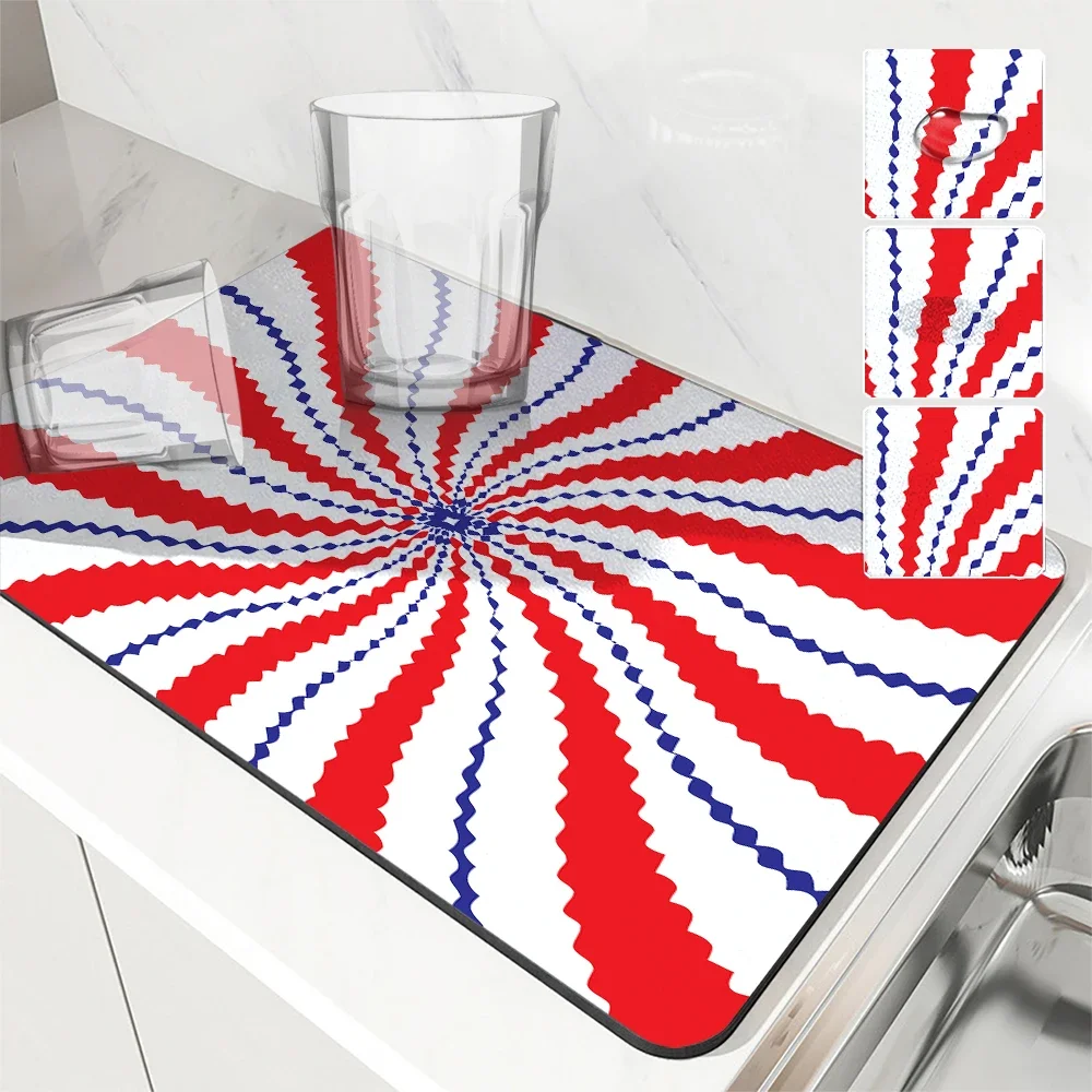 Independence Day Line Striped Absorbent Pad Pop Star Drain Pad Kitchen Tableware Drying Tableware Non-slip Carpet Tableware